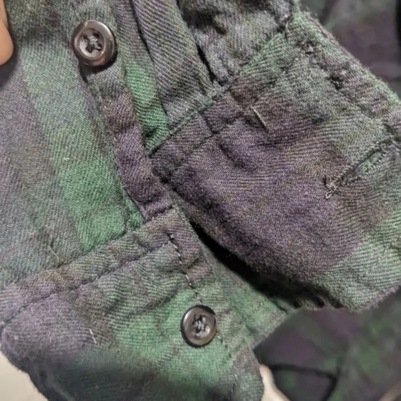 RL Denim & Supply | Brushed Cotton Flannel Button Down Shirt in Blue/Green Plaid - Picture 7 of 10